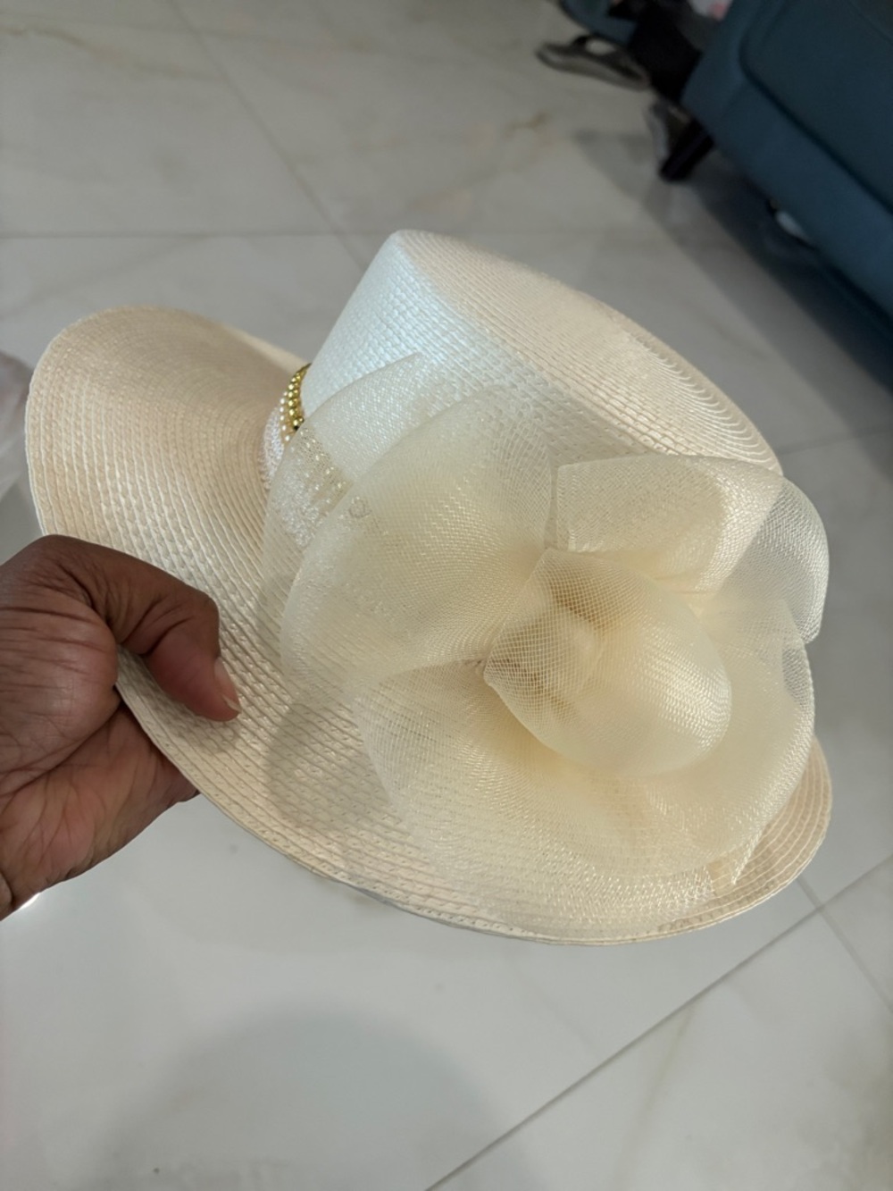 Elegant Cream Women's Formal Hat with Floral Accent
